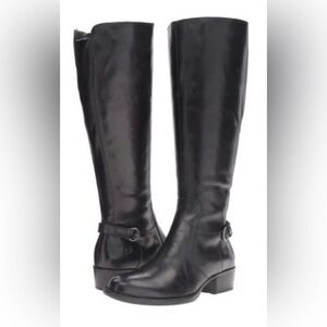 Born Helen Knee-Hi Riding Boot in Distressed Dark Taupe Leather w Buckle Strap